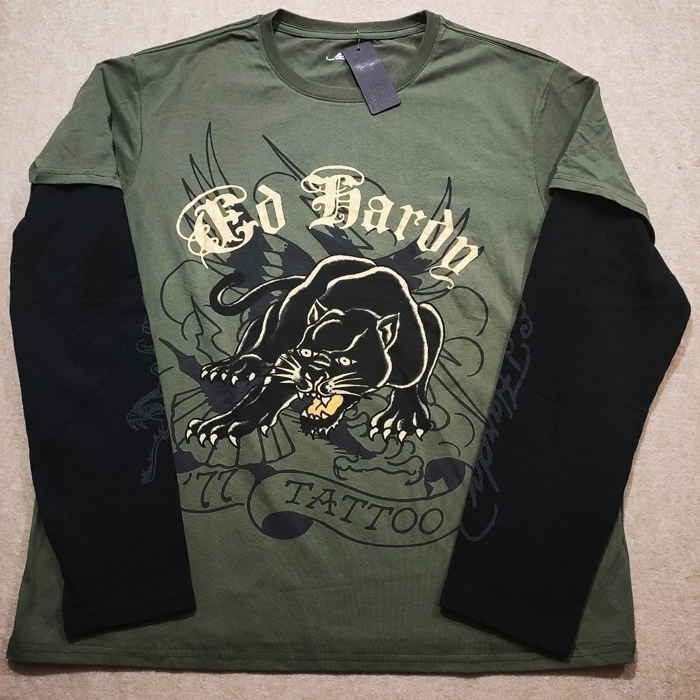 Ed Hardy Black Panther Thermal Long Sleeve  Graphic T-Shirt #7